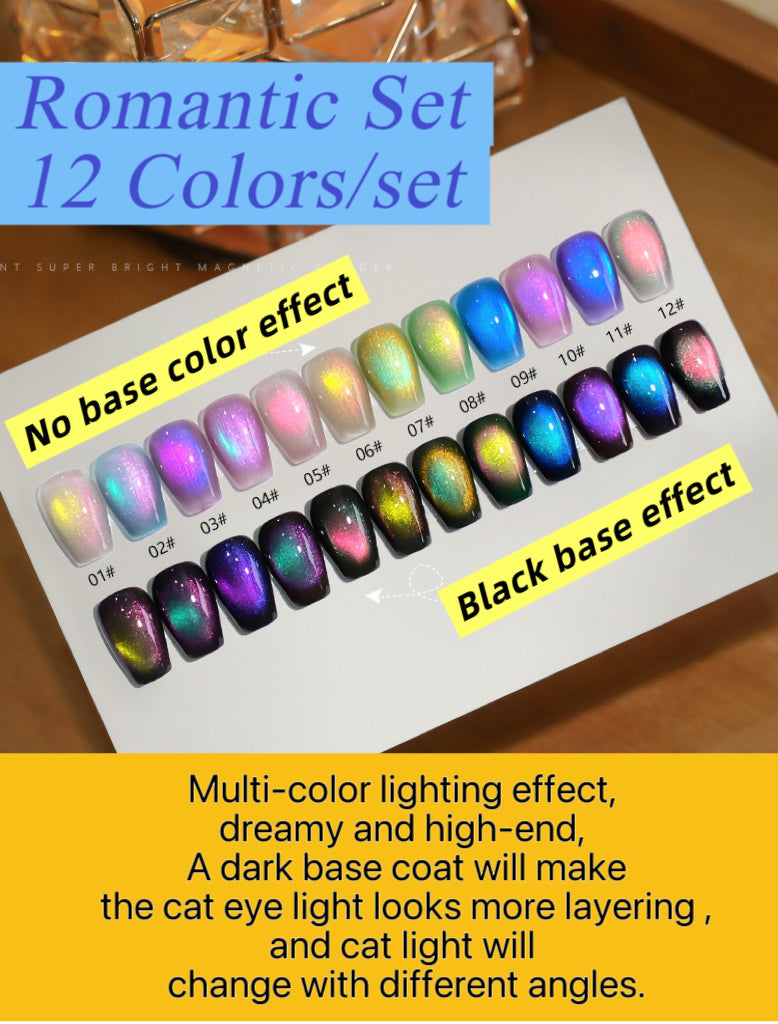 12pcs/lot Romentic Set Cat Eye Nail Gel Polish Set