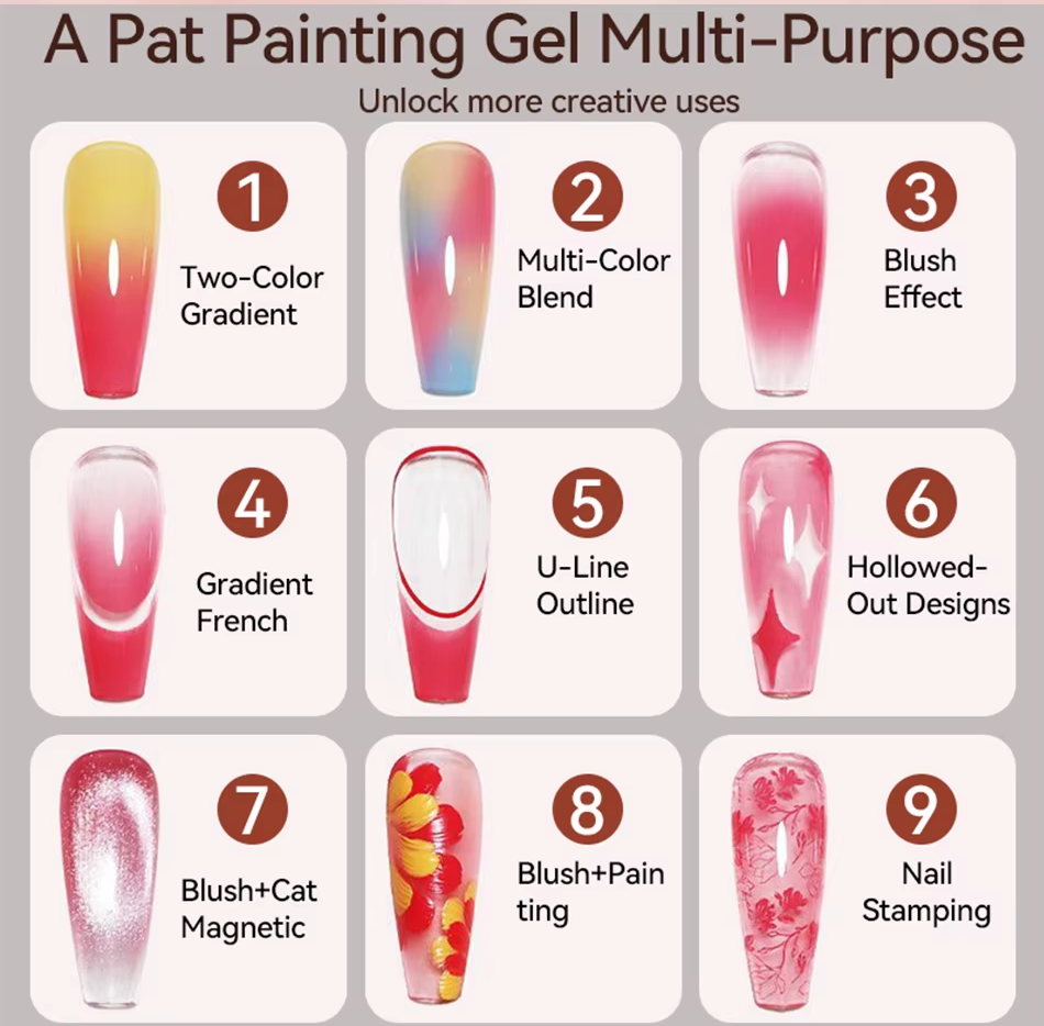 9 In 1 Pat Painting Gel Nail No-wash oil painting gel Color Painting Liner Nail Art Used For Gradient Cover Edge