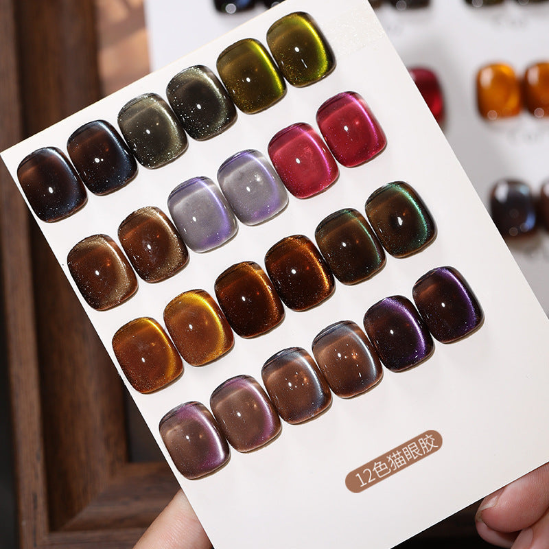 12pcs/lot Coffee Set Cat Eye Nail Gel Polish Set