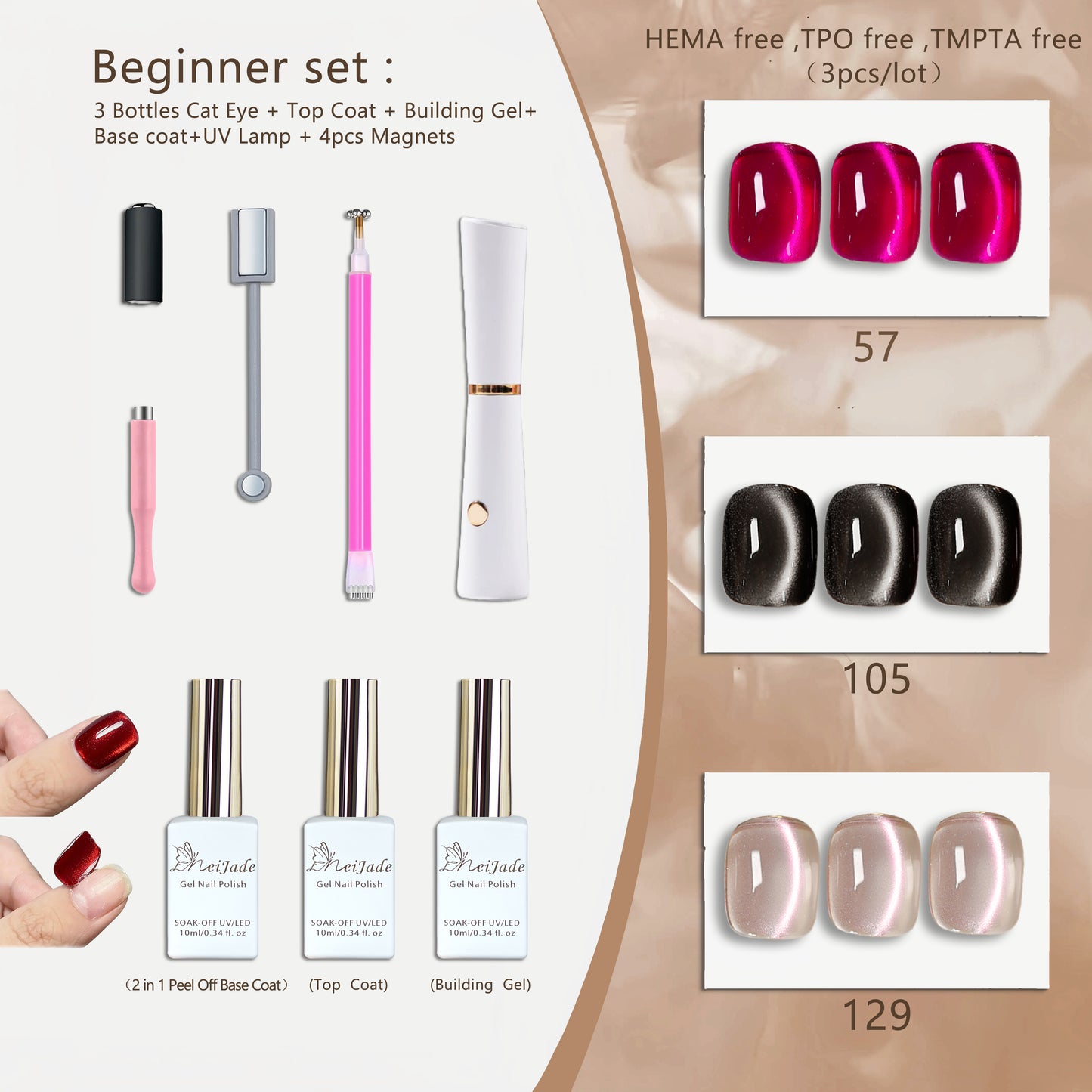 US-Shipping 27colors/lot  Set Cat Eye Nail Gel Polish Hema free TPO free TMPTA free