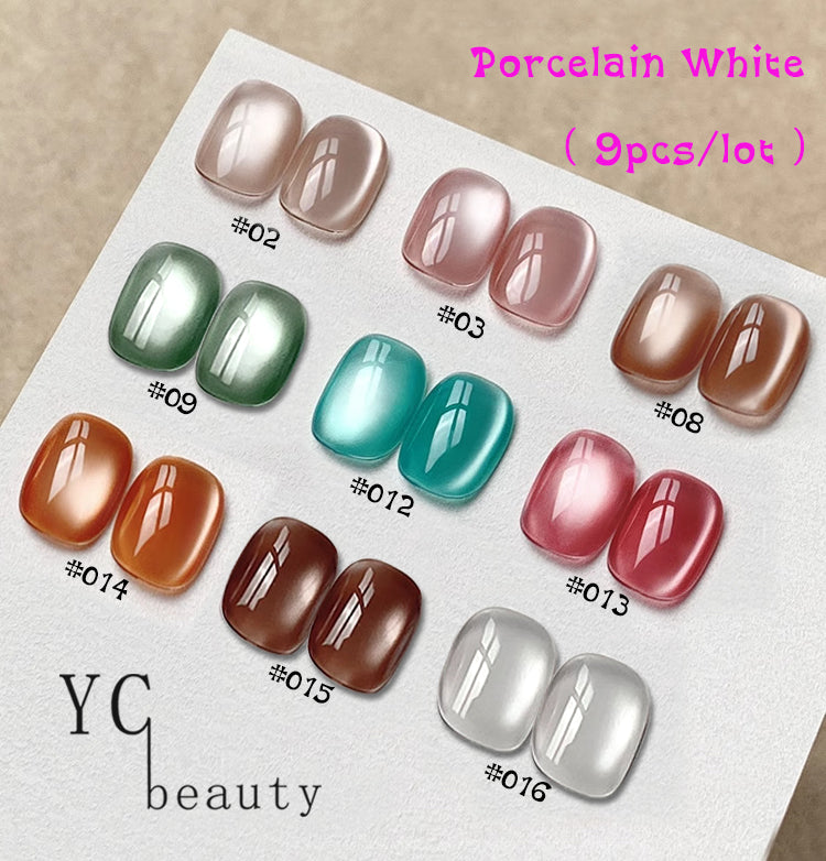 9cans/lot Porcelains White Light Cat Eye Nail Gel Set 12g