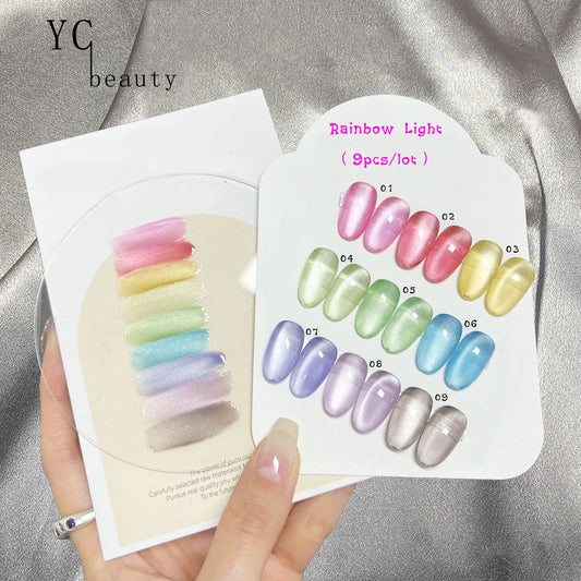 9pcs/lot Rainbow Light Cat Eye Nail Polish Set